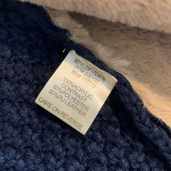 Lovestitch Cardigan Womens Small Navy Tan Faux Shearling Wide Shawl Open Front - Picture 10 of 13